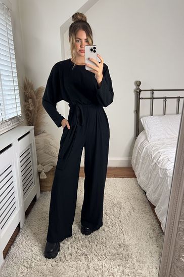 Style Cheat Black Belted Wide Leg Jumpsuit
