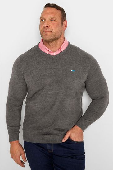 BadRhino Big & Tall Grey & Pink Essential Mock Shirt Jumper