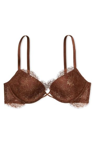 Victoria's Secret Bombshell Bra - Add 2 Cups Shimmer Lace 34D Brown