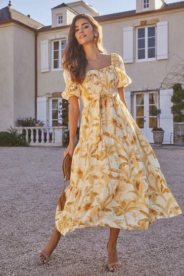 Lipsy Broderie Puff Sleeve Midi Dress 