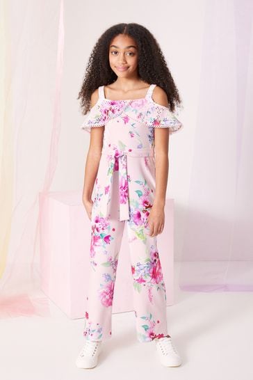 Buy Lipsy Pink Cold Shoulder Pointelle Jumpsuit from Next Luxembourg