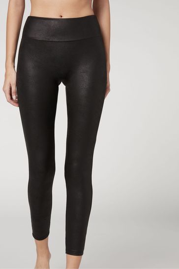 Buy CALZEDONIA Womens Thermal Leather-Effect Leggings at