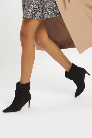 Lipsy Black Regular Fit Suedette Heeled Ruched Ankle Boot