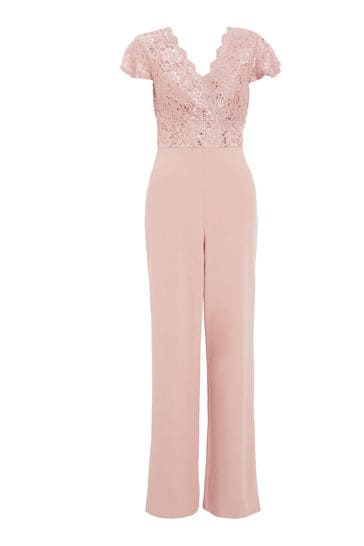 Buy Quiz Pink Lace Sequin Palazzo Jumpsuit from Next Luxembourg