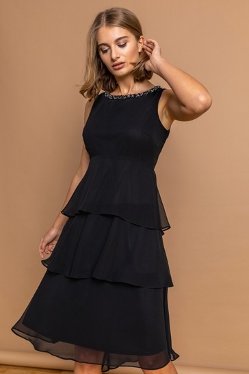 Embellished neck chiffon overlay 2024 dress