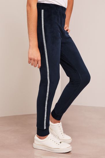 Lipsy Navy Blue Embellished Super Soft Cuffed Velour Joggers