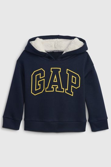 Gap Navy Blue Logo Sherpa Lined Hoodie
