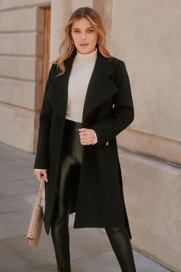 Lipsy Black Military Wrap Coat