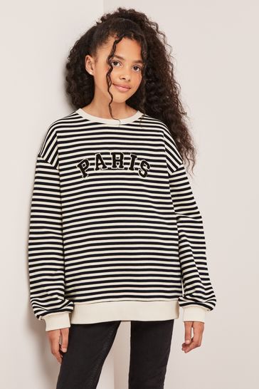 Lipsy Black/White Crew Neck Slogan Sweatshirt