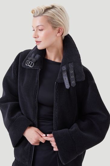 Buy Kaldtvaer Black Askim Oversized Reversible Aviator Jacket from