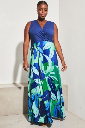 Lipsy Blue Tropical Curve Printed Jersey 2 in 1 Maxi Dress