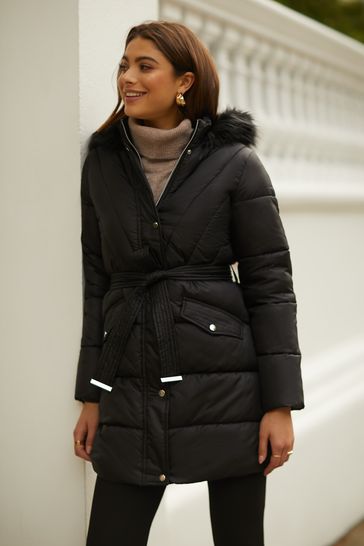 Buy Friends Like These Black Longline Hooded Quilted Padded Coat