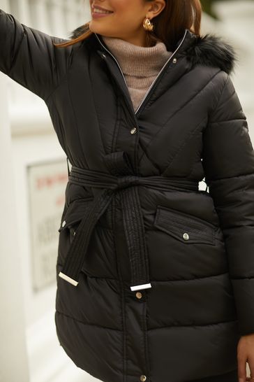 J crew factory deals long belted puffer jacket