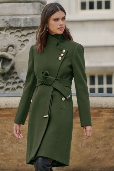 Lipsy Khaki Green Regular Military Wrap Coat