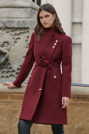 Lipsy Berry Red Petite Military Wrap Coat