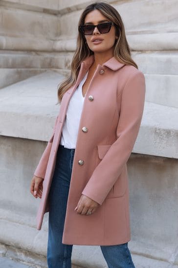 Lipsy Pink Regular Military Button A Line Coat