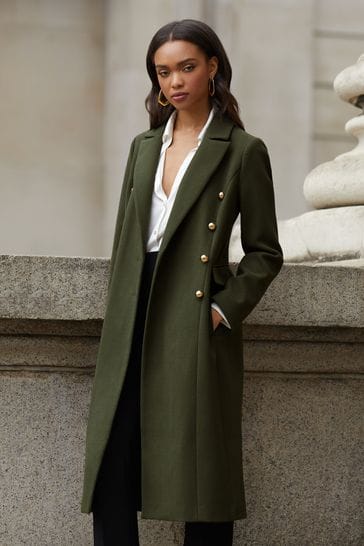 Lipsy Caqui Green Double Breasted Longline Trench City Coat