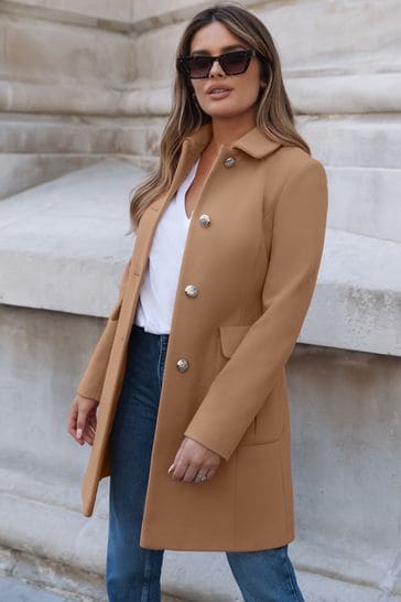 Lipsy Camel Regular Military Button A Line Coat