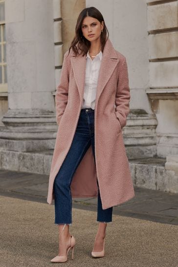 Lipsy Pink Boucle Belted Wrap Coat