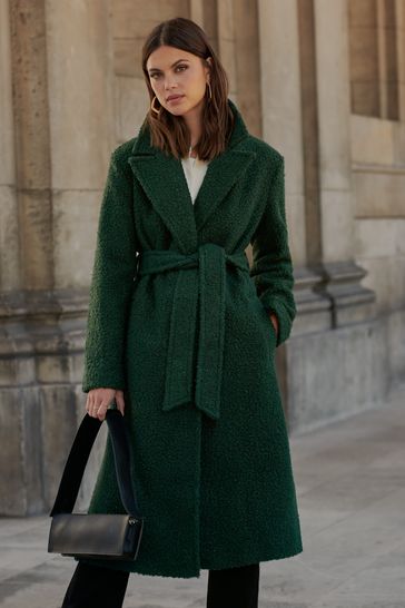 Lipsy Green Boucle Belted Wrap Coat