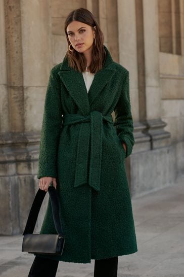 Green belted wrap coat shop