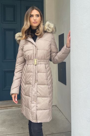 Lipsy faux fur hood longline padded coat top