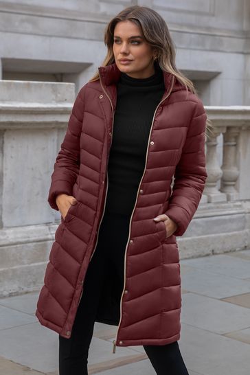 Lipsy Berry Red Chevron Padded Puffer Coat