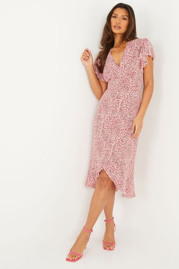 Quiz Print Neck Midi Dress With Frill from Next USA