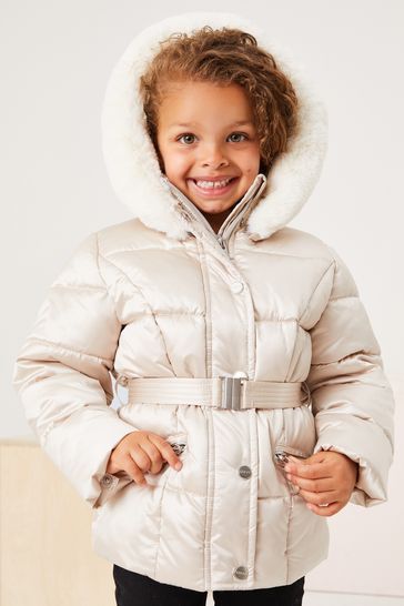 Lipsy Gold Mini Belted Padded Coat