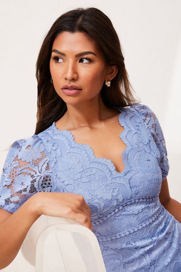 Buy Lipsy Cornflower Lace Puff Sleeve Mini Tea Dress from Next