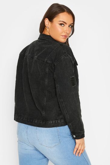 Distressed black denim jacket womens 2025