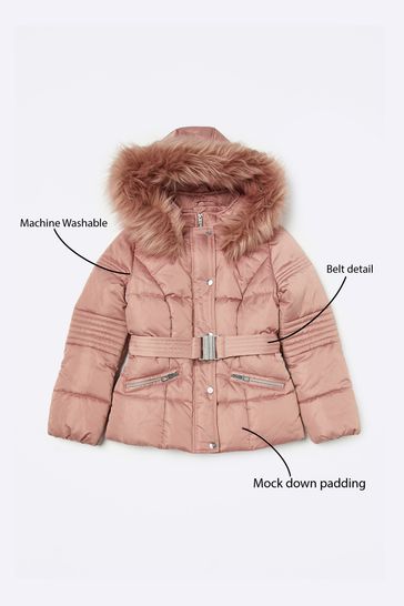Lipsy Pink Satin Short Belted Padded Coat