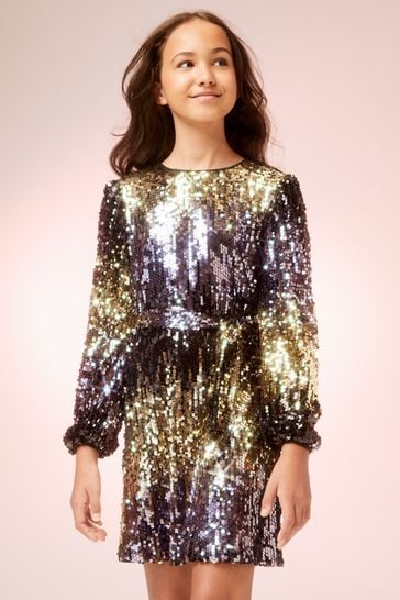 Lipsy Gold Sequin Party Shift Dress