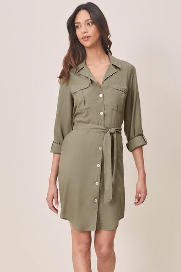 Buy Lipsy Khaki Green Regular Lightweight Denim Shirt Dress from