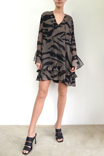 Religion Zebra Print A Line Ashley Tunic Dress With Frill Hem In Abstract Cloud Print
