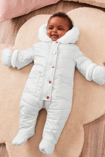 Lipsy Grey Fleece Lined Baby Snowsuit