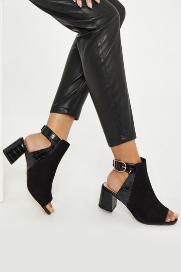 Lipsy Black Wide FIt Block Heel Peep Toe Boot