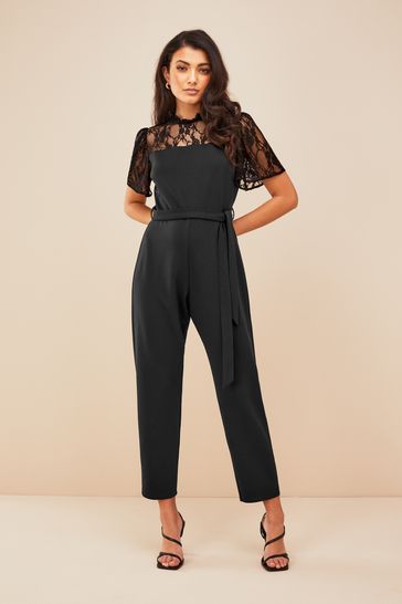 Friends Like These Black Lace Detail Short Sleeve Summer Jumpsuit