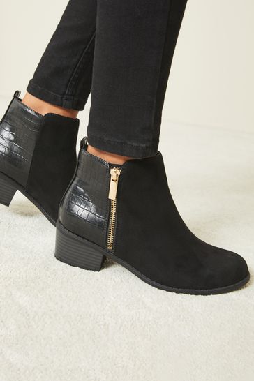 Lipsy Black Wide FIt Flat Side Zip Boot