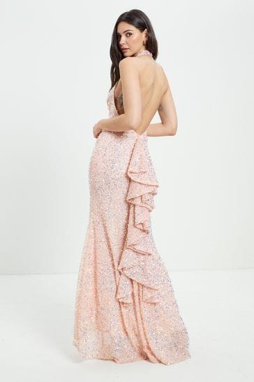Buy Maya Light Pink Premium Halterneck Sequin Maxi Dress from Next