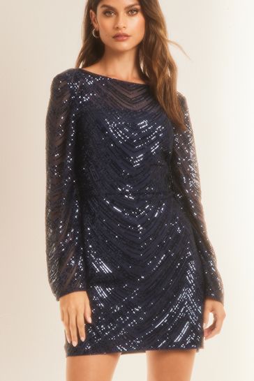 Long sleeve top sequin shift dress