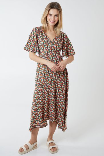 Blue vanilla floral hot sale wrap dress