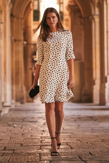 Buy Sosandar Spot Print Ruffle Hem Shift Dress from the Next UK online shop