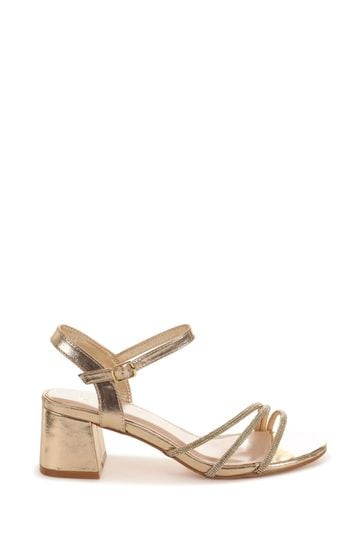 Gold low block heel sandals new arrivals