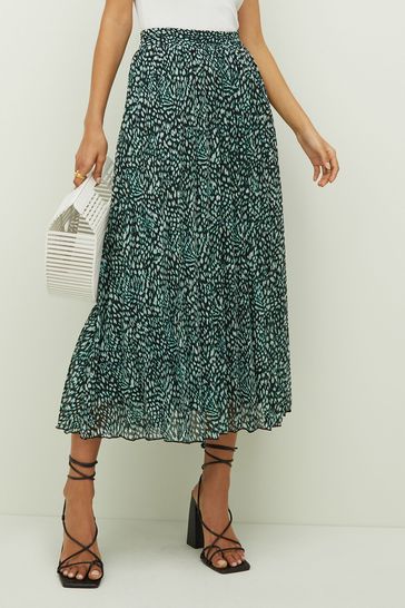 Friends Like These Green Butterfly Pleated Midi Skirt