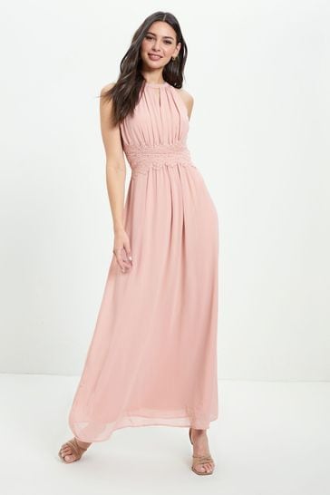 Vila Light Pink Halter Neck Tulle Maxi Dress