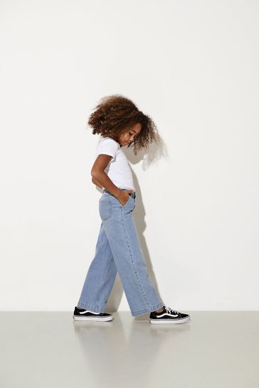 ONLY KIDS Blue Wide Leg Cropped Jeans With Adjustable Waist