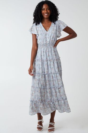 Blue vanilla floral dress on sale