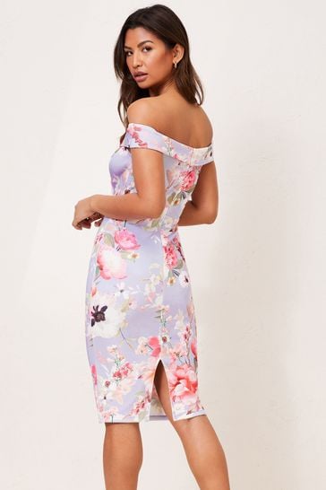 Buy Lipsy Lilac Floral Scuba Bardot Bodycon Dress from Next Luxembourg