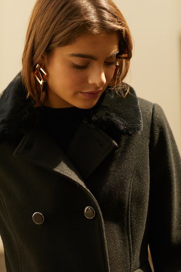 Buy Friends Like These Black Faux Fur Collar Dolly Coat from Next